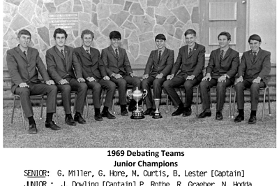 This popped into my inbox recently. The Senior and Junior debating teams from my high school. The junior team were undefeated champions that year. That's me on the photo right end.